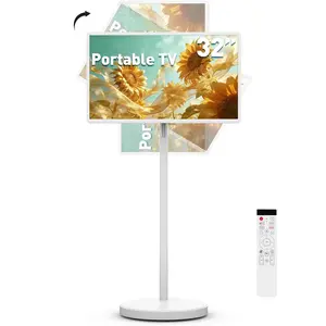 32-Inch Portable Smart TV, Rolling TV on Wheels, Android 15 OS, 8G RAM + 128G Storage, 1080P Full HD Touch Screen Monitor, 6–8 Hour Built‑in Battery, Full Swivel Rotation, Voice Remote Control