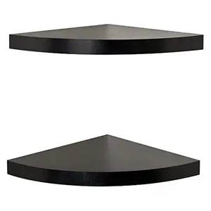 Danya B. Small Floating Wall Mount Laminate Corner Radial Accent Shelves (Set of 2) (Black)
