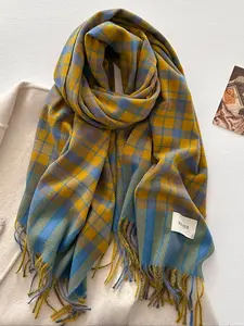 Women's Faux Wool Scarf, Fall & Winter Casual Fashion Tartan Wrap, Thick Plaid Shawl for Christmas, Warm and Stylish
