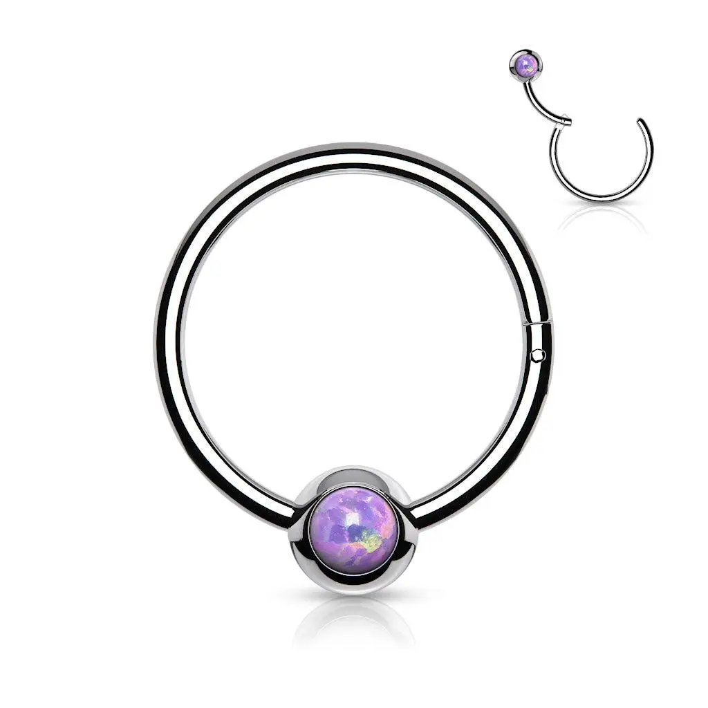 16G 3/8 Purple Synthetic Opal Faux Captive Hinged Segment Ring