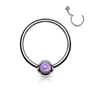 16G 3/8 Purple Synthetic Opal Faux Captive Hinged Segment Ring