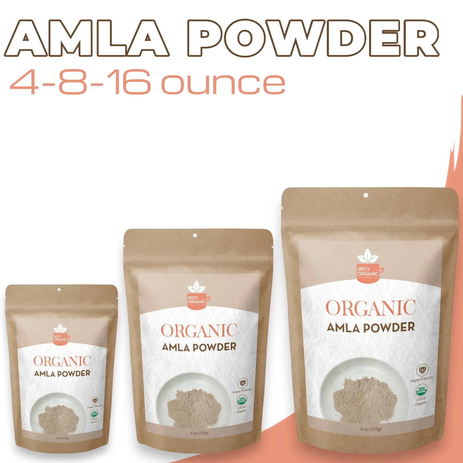 Organic Amla Powder, Indian Gooseberry Superfruit Powder for Smoothies, Hair and Skin Care, 4 oz, 8 oz, 16 oz