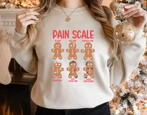 Pain Scale Gingerbread Sweatshirt, Christmas Sweatshirt, Christmas Cookies Sweater, Christmas Gift for Nurse, Xmas Holiday,Gift for Christmas Crewneck Tops Underwear Women Lady Cotton Womenswear Clothing