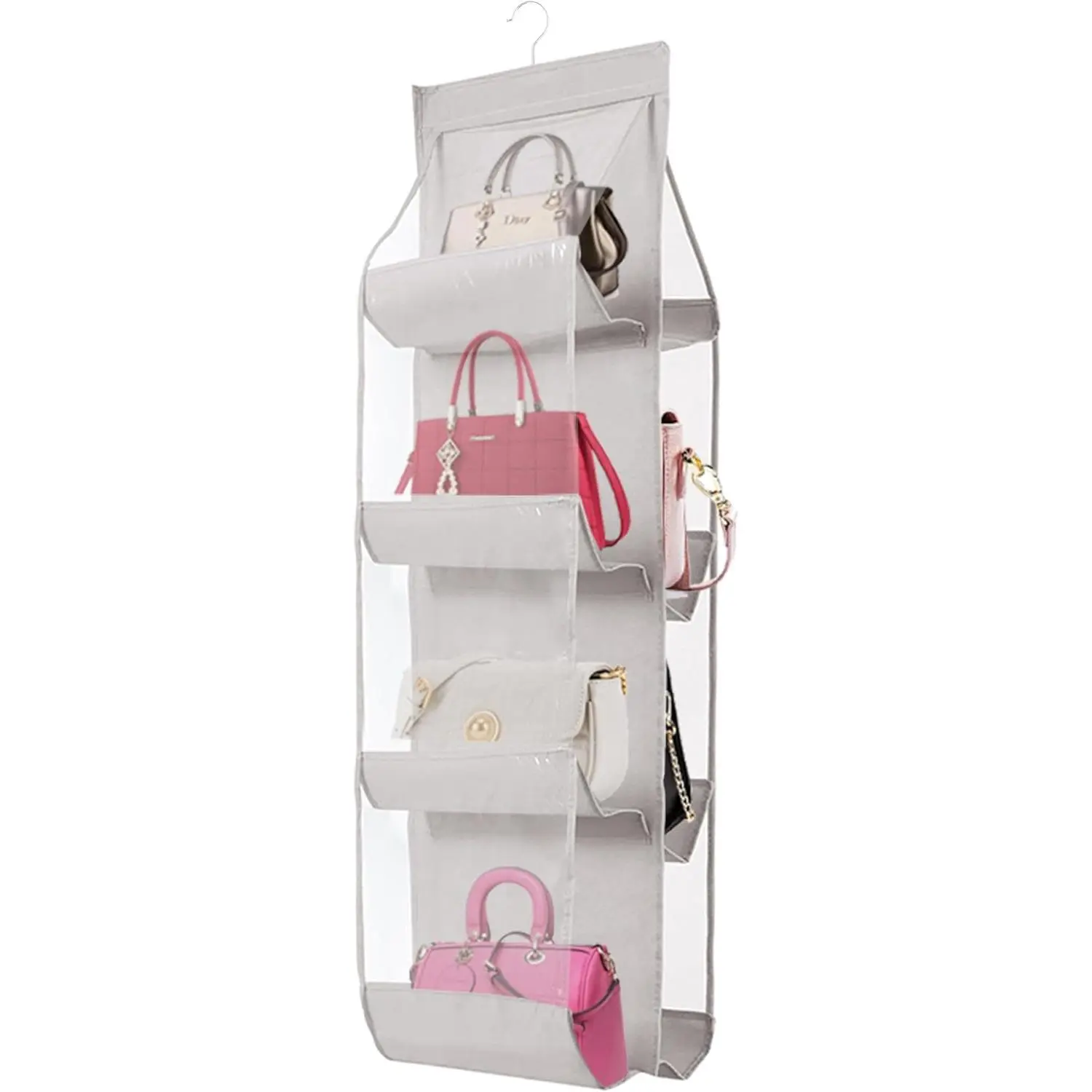1 Pack  Handbag Purse Organizer, Bags Organizor for Purse 8 Pockets Wardrobe Closet Space Saving Handbag Storage, 44.5L x 13.5W (B-Light Gray)
