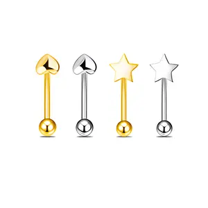 HERVAY 16G/8MM Lips/Eyebrow Ring - Stainless Steel Heart/Star + Silver/Gold - Suitable for Rook/Helix/Daith/Medusa/Vertical Labret/Nose - Unisex Piercing Accessories