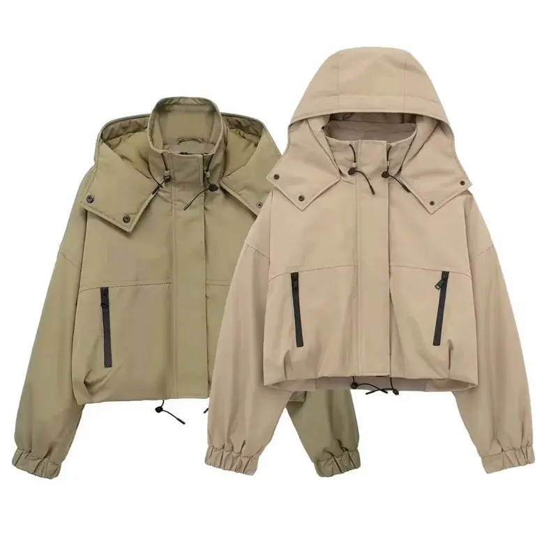 TAOP&ZA Women's 2024 Early Autumn New Temperament Casual Hooded Short Jacket Parka Jacket 6318251