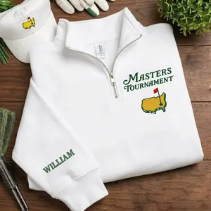 Masters Tournament Embroidered Quarter Zip Golf Sweatshirt, Custom Name Sleeve Golf Pullover, Golf Lover Gift, Augusta Inspired Half Zip