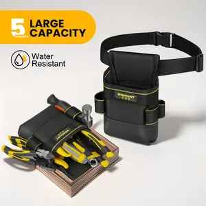 WINHUNT Small Electricians Pouch, Small Pocket Tool Bag with Adjustable Nylon Belt, Waist Work Pouch for Electricians Technician Black