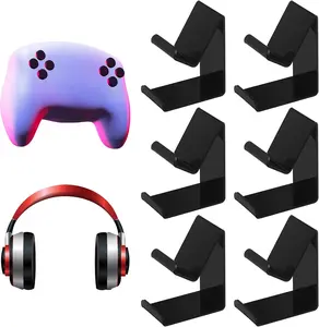 6 Pcs Headphone Wall Hangers 2 in 1 Adhesive Gaming Headset Holder Hooks for Wall Mount Strong Universal Stand Hooks for Most Headphone Controller, Hat, Baseball Caps, Closet, Door