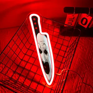 Novelty Clown Print Neon Sign Led Neon Lights — Fun Dagger-Shaped Design, USB-Powered, Wall-Mountable — Wall Art Decor for Escape Rooms, Clown-Themed Parties, and Prank Gifts Led Neon Signs