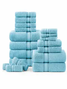 LANE LINEN Luxury 18-Piece Solid Cotton Bathroom Towel Set - 6 Bath Towels, 6 Hand Towels, 6 Wash Cloths - Blue, Gift, Soft Towels
