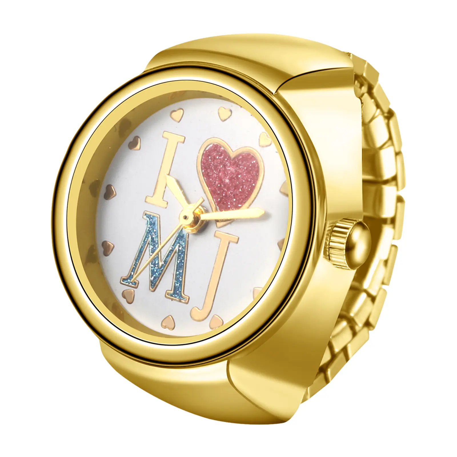OIDEA Unisex Fashion Finger Ring Watch, Retro Gold-Tone Polished Alloy with an Elastic Band, Quartz Analog Display and Novelty MJ Theme, Fashion Unisex Watches, Analog Wrist Watches