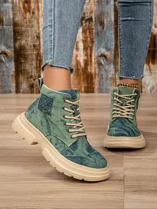 Men's Fashion High-Top Sneakers, Denim Pattern Ankle Boots, Comfortable Daily Wear, Non-Slip Breathable Shoes