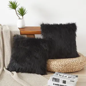Flafia Faux Fur Fluffy Throw Pillow Covers, Black, Set of 2