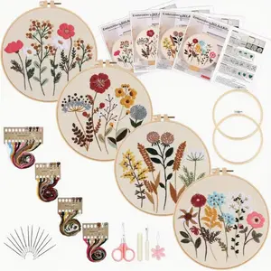 4 Sets Flower Embroidery Kit for Beginners, Cross Stitch Kits for Adults, Needlepoint Starter Kits with Patterns Embroidery Hoop Cloth Thread with Pattern and Instructions, 2 Embroidery Hoops, Christmas Gifts, Home Decoration, DIY Crafts tiktokshopspringg