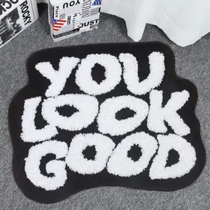 "You Look Good" Letter Absorbent Washable Non-Slip Home Decor Rug, Indoor Rugs for Bedroom & Living Room, Festive & Party Supplies Home Essentials, Living Room Rugs