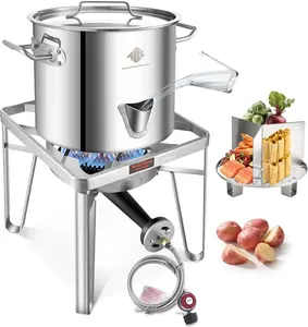 ARC Stainless Steel Steamer Pot with Propane Burner for Outdoor Cooking - Large Pot with Water Spout, Divider and Steamer Rack (Stainless Steel, 20QT)