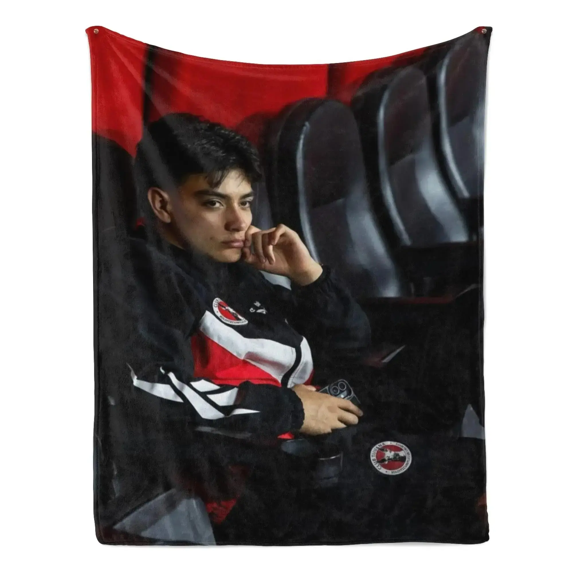 Football Fan Throw Blanket, Red Black Soccer Inspired Plush Flannel Blanket for Couch Bed Bedroom Dorm, Lightweight Cozy Sports Decor