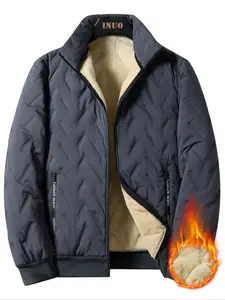 Men's Ultrasonic Lamb Wool Warm Jacket, Single Piece Fall Winter Coat, Casual Style, Long Sleeve, Zipper Design, Fleece Lined