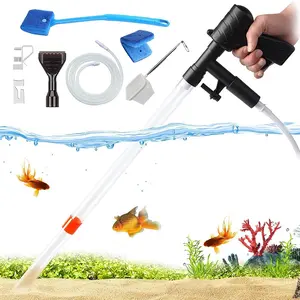 Aquarium Gravel Cleaner, Quick Water Change Tool with Thermometer, Siphon Vacuum, Net Scoop, Long Handle Sponge Brush