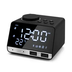 Bluetooth Alarm Clock Speaker with Bluetooth 4.2, Portable LED Digital Radio, Dual USB Charging Ports, PVC Build, USB Input for Bedroom Home Use - Portable Speakers
