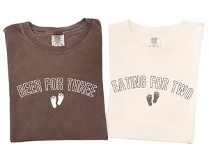 Funny Beer for Three Eating for Two Couples Pregnancy Announcement Comfort Colors T-Shirt, Personalized Est 2026 Mama & Dad Tee, Pregnancy Announcement Shirt, Matching Mom Dad Shirt, Full Size, Full Color