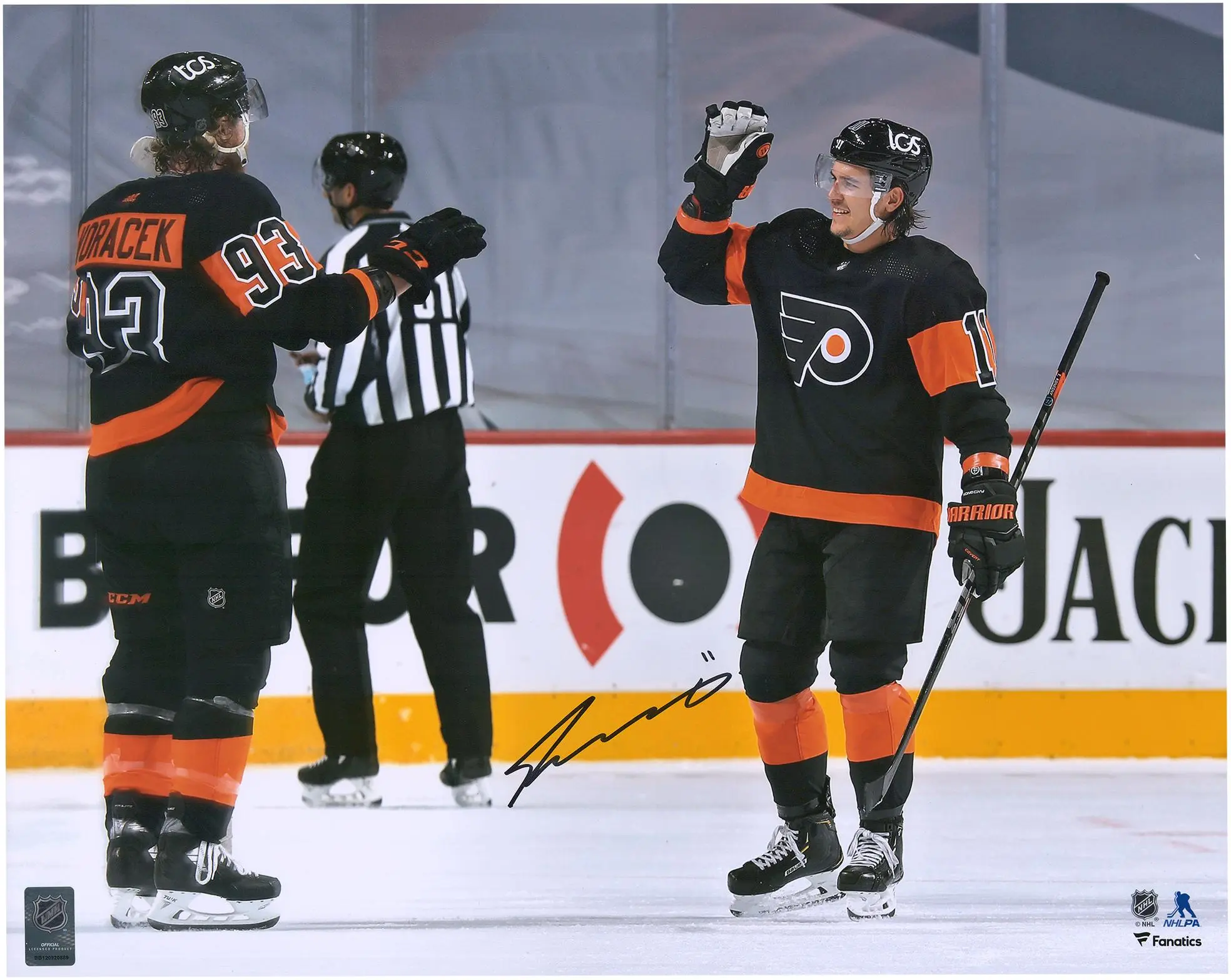 Travis Konecny Philadelphia Flyers Autographed 16" x 20" 1st NHL Hat Trick Celebration Photograph - Fanatics Authentic Certified