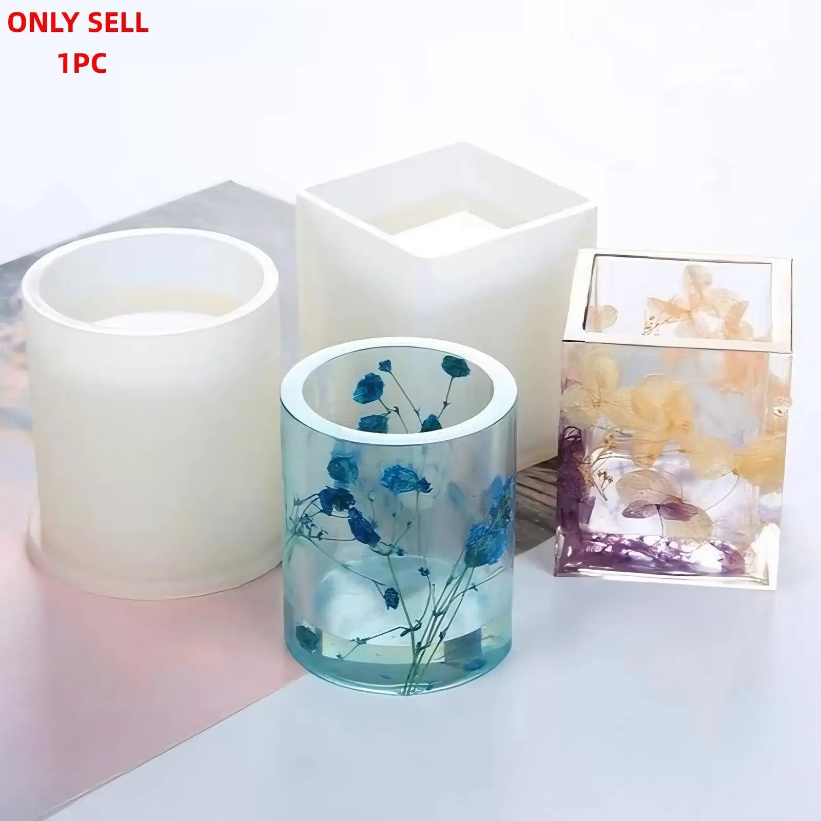 1Pc Square Round Pen Holder Silicone Mold, DIY Resin Epoxy Casting Mold For Flower Preservation, Jewelry Storage & Handmade Crafts