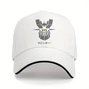 Mazinger Z Robot Design Baseball Cap - Snapback Hat with UFO Protection, White Polyester Visor for Men & Women, Stylish Sports Hat with Black Logo, Cosplay Accessory|  Snapback| Polyester Cap