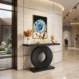 40 Inch Modern Narrow Console Table,Geometric Flower Shape Stable Base Wooden Accent Table,Polished Thick Tabletop Multipurpose Sofa Side Table For Living Room Entryway Hallway Home Decor