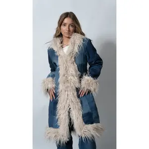 Upcycled Denim Patchwork Fur Penny Lane Coat