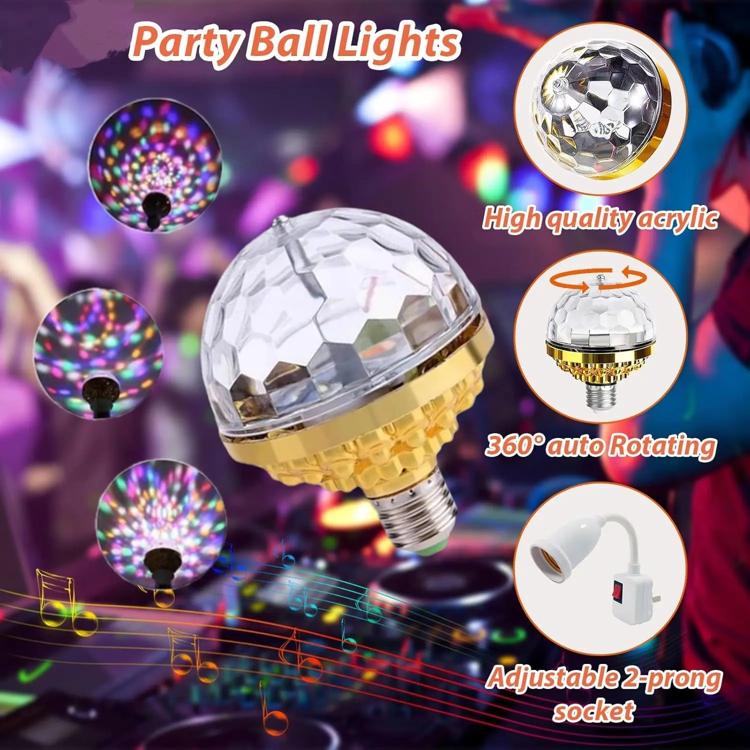 【Father's Day Gift】1PCS Compact Size Energy Efficient Disco Ball Light - Colorful LED Lamp with Sockets, Durable Practical Design, Home Dance Decor, Party Decorations for Birthday Parties, dealsforyoudays, midyearsale