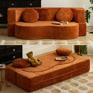 Christmas Compressed Convertible Sofa Bed - Foldable Floor Couch with Pillow & Corduroy Fabric, Compressed in A Box for Living Room & Bedroom (Brownish Orange, High-Density Foam, No Assembly)-79"W x 39.4"D x 13.8"H