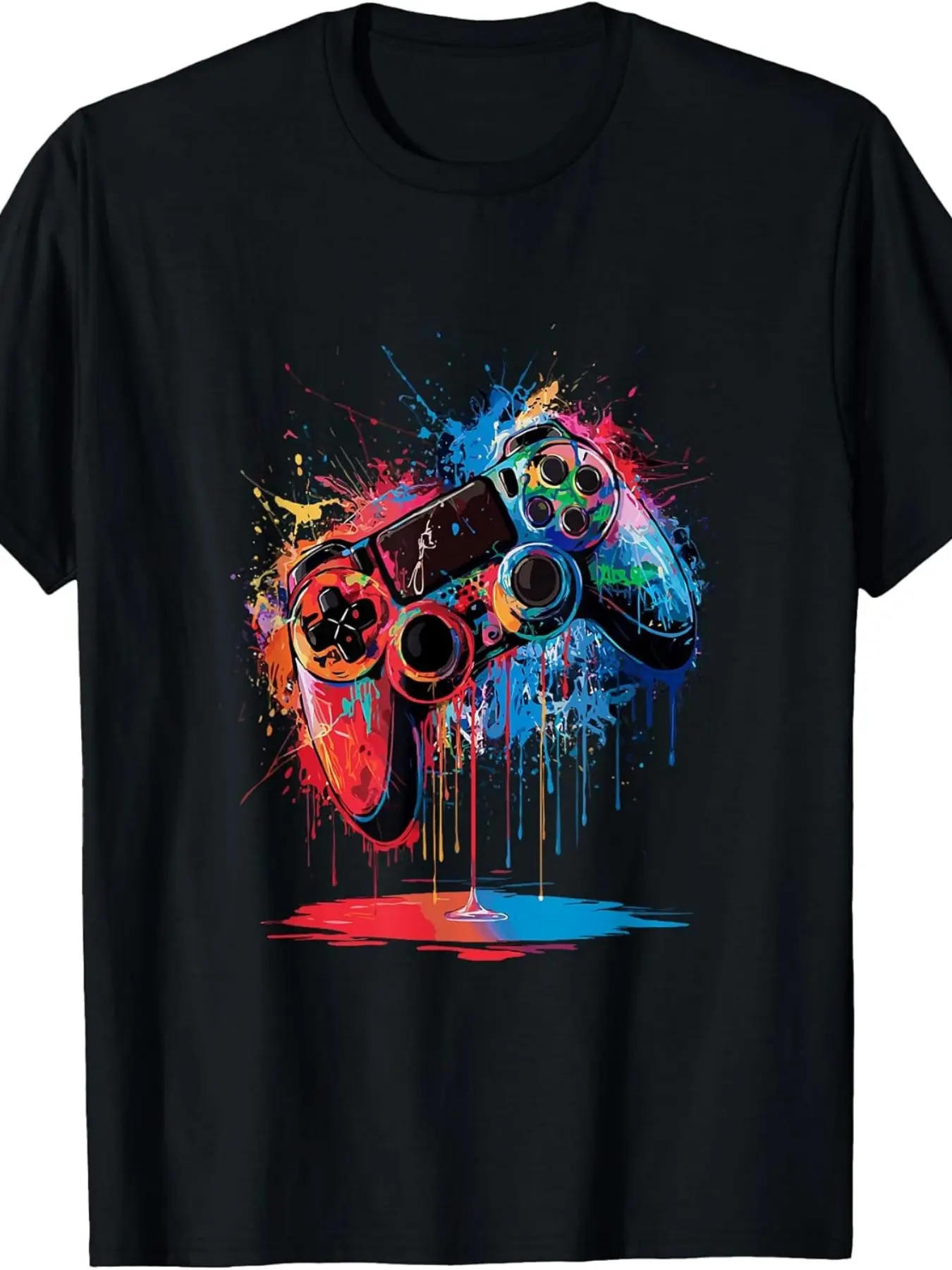 Gamer  Game Control Pad Paint Dripping Gaming T-Sh unisex soft cotton short sleeve t shirt, vintage graphic casual tee for men women teens, perfect birthday holiday gift for camping travel gym daily street casual wear