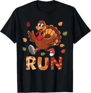 Turkey Run Costume Thanksgiving Running Turkey Trot T-Shirt - Cotton Menswear Top Unisex