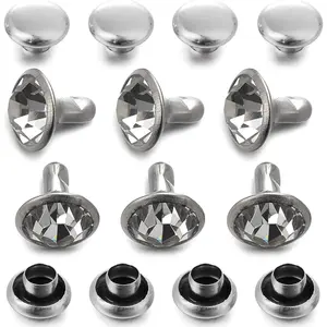 200 Sets Cz White Clear Crystal Rivets Rapid Rhinestone Silver Color Stud Rivets fit for DIY Leather-Craft and Garment (8 MM)