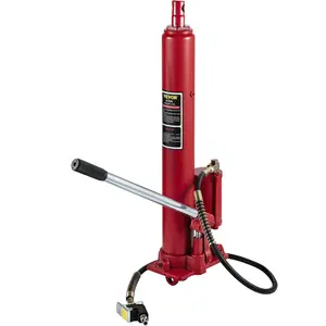 VEVOR Hydraulic/Pneumatic Long Ram Jack, 8 Tons/17363 lbs Capacity, with Single Piston Pump and Clevis Base, Manual Cherry Picker with Handle, for Garage/Shop Cranes, Engine Lift Hoist, Red