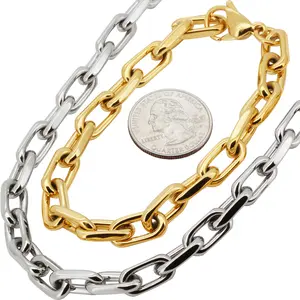 316L Stainless Steel 18k Yellow Gold Plated 8mm Paper Clip Cable Link Chain Necklace Bracelet 8.5”-22”