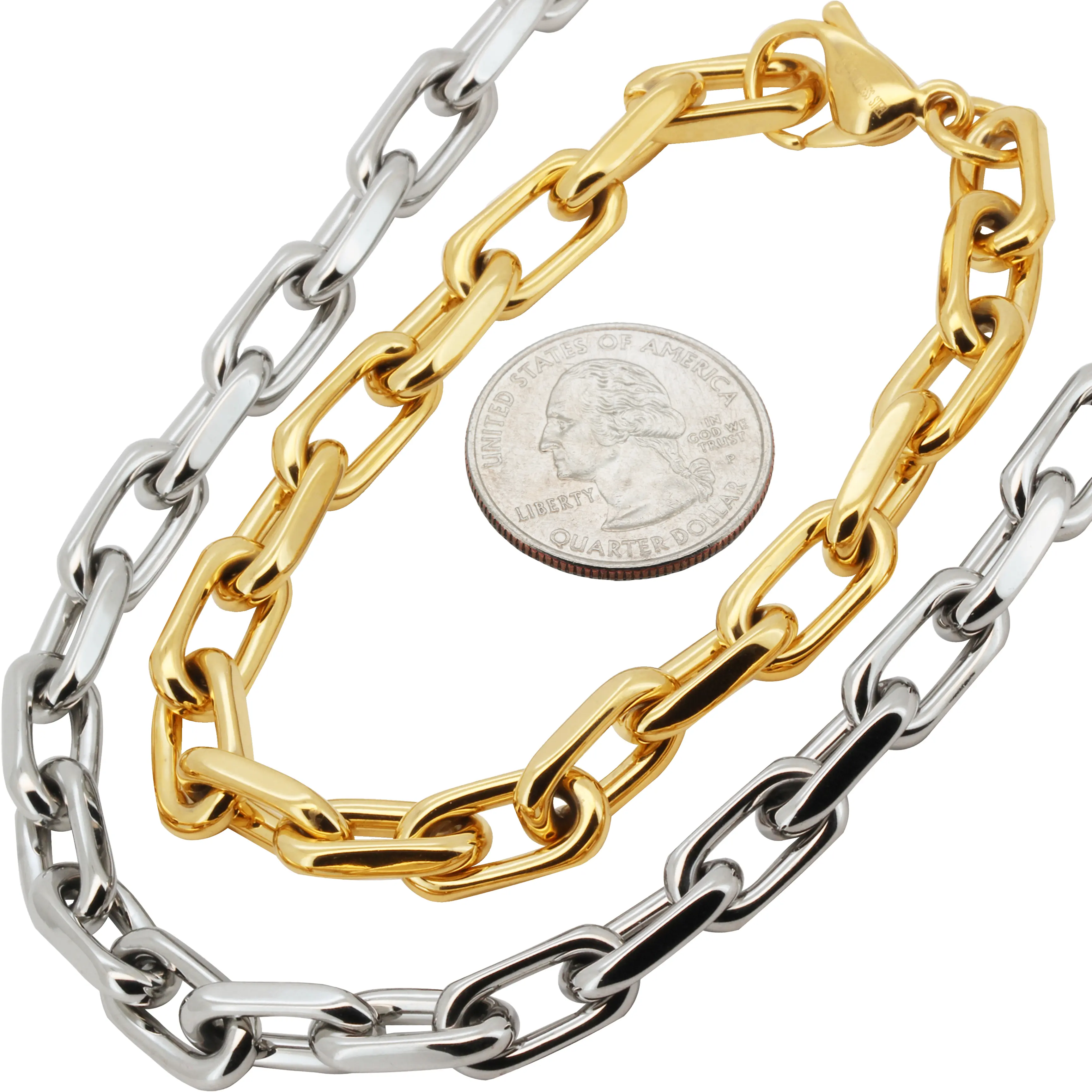 316L Stainless Steel 18k Yellow Gold Plated 8mm Paper Clip Cable Link Chain Necklace Bracelet 8.5”-22”