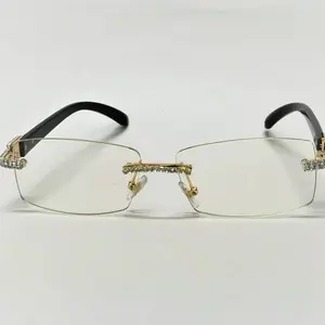 Iced out Diamond Luxury rimless buffs Sunglasses - Black Clear