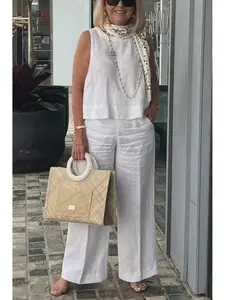 2026 Spring-summer New Sleeveless Solid Color - Suit "Holiday Elegance" -Inspired Co-ord| Versatile for Commute& Getaways