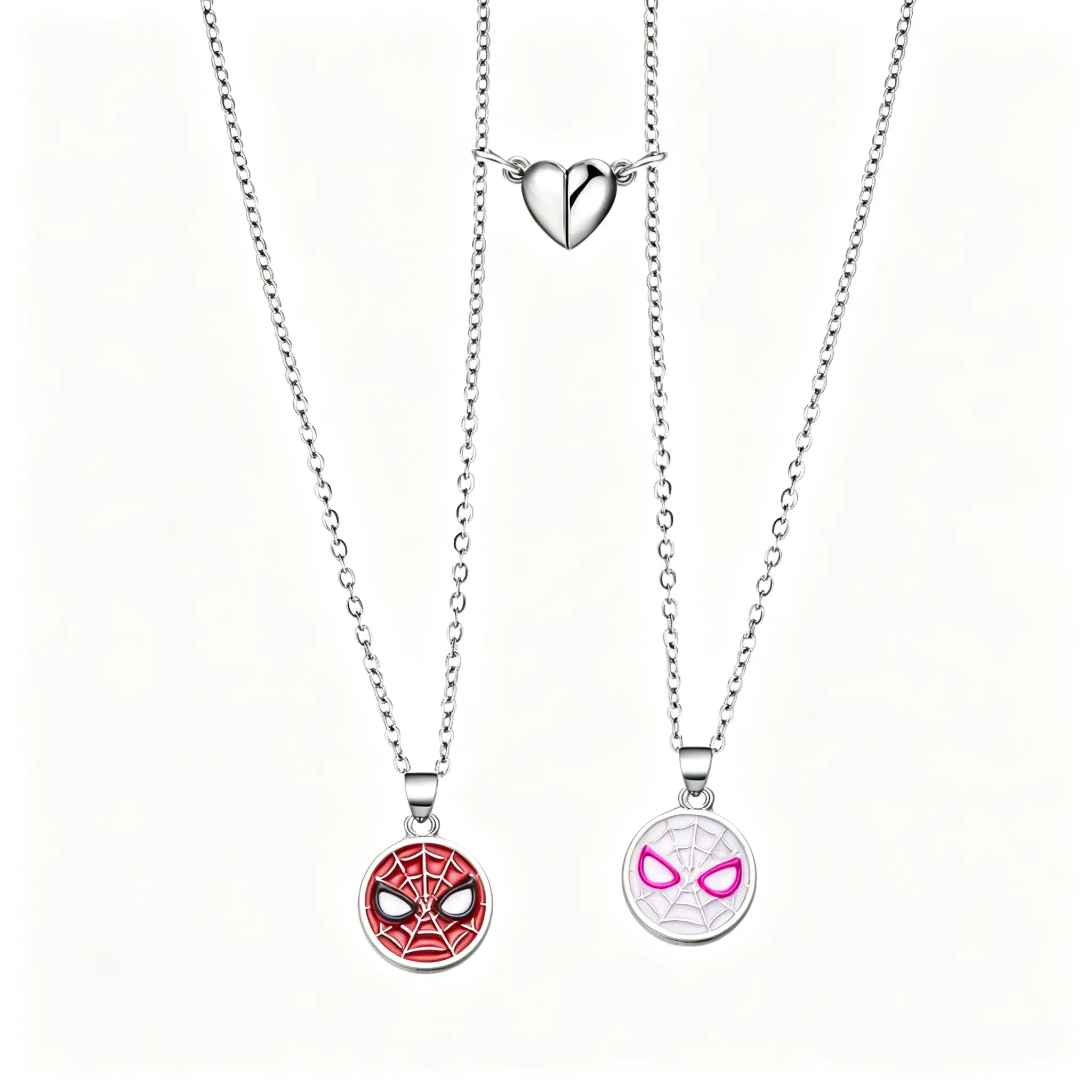 Marvel Spider‑Man Couple's Necklace Set, Superhero Themed Matching Pendant Jewelry, Romantic Couple Gift for Men Women Fans Daily Wear