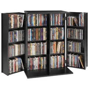 【Summervibes】VEVOR Media Storage Cabinet, 4-Tier DVD Shelf Organizer, 24.02 x 14.49 x 33.31 in Multimedia Storage Organizer for CDs, DVDs, Books, Games, CD Shelf for Living Room, Home Office, Recording Room, Black