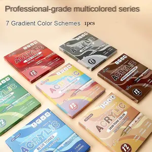 7-Pack 12-Color Liquid Gradient Acrylic Markers Set, Art Pen, Anime Hand-Drawn Style, Stacking Colors, Smooth Ink Flow, Ideal for Illustrators Students