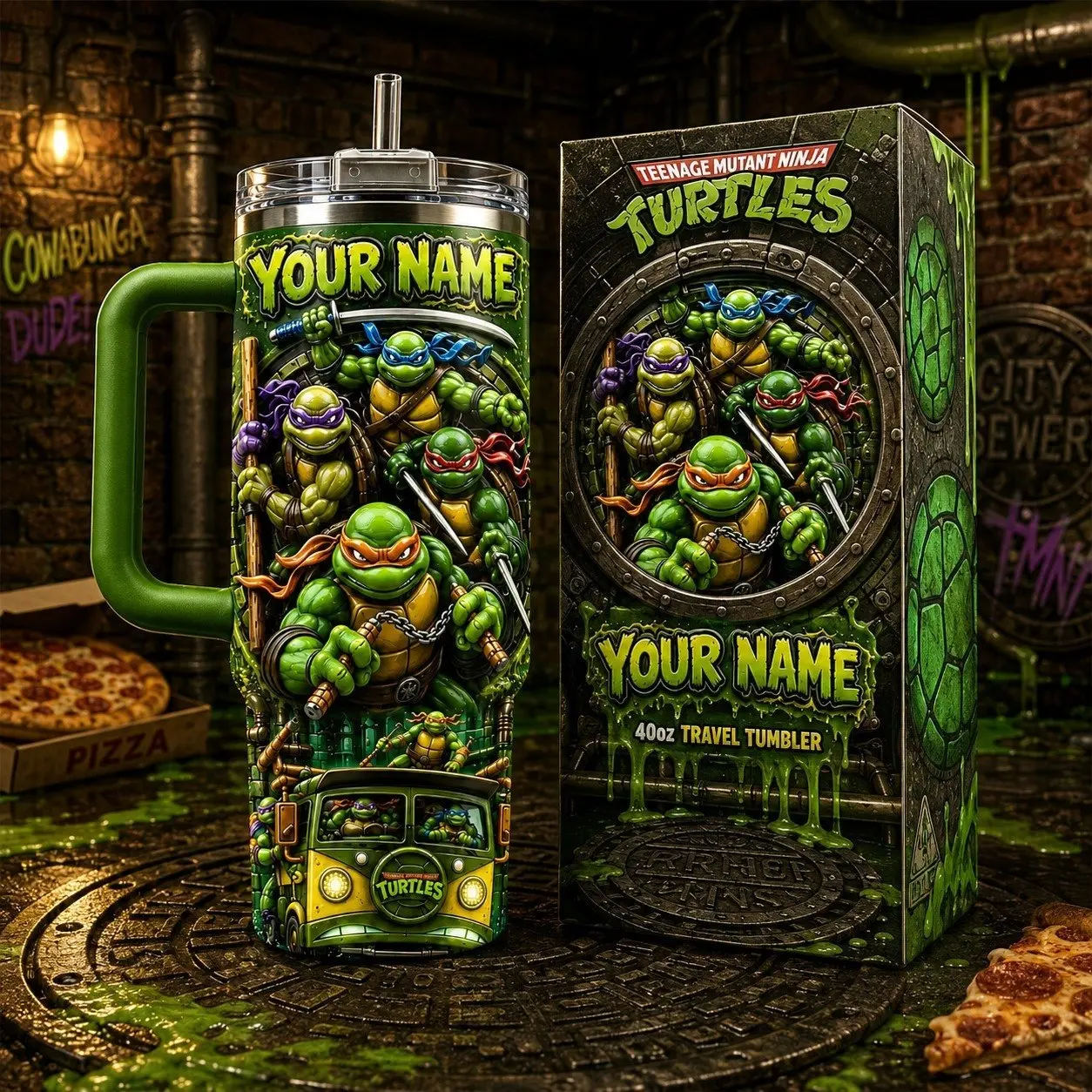 [Collection] Personalized Teenage Mutant Ninja Turtles 40oz Tumbler with Handle & Straw, Custom Name TMNT Insulated Cup, Heroes in a Half Shell Travel Mug, Cartoon Fan Gift for Kids and Adults