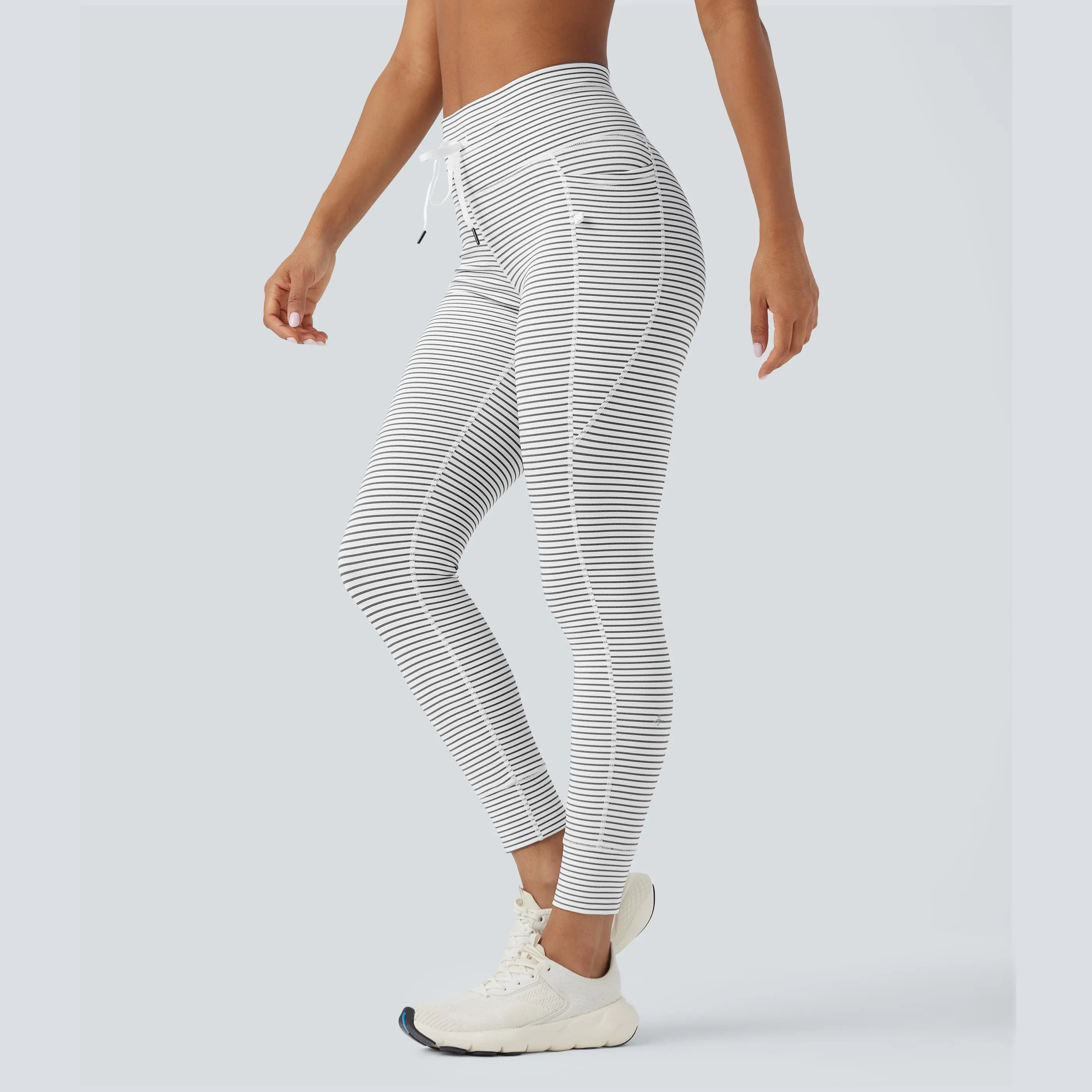 Halara High Waisted Drawstring Striped Yoga Leggings with Pockets Halara High Waisted Drawstring Striped Yoga Leggings with Pockets