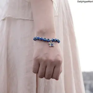Lucky Evil Eye Bracelet, Blue Eye Palm Butterfly Pendant Beaded Jewelry