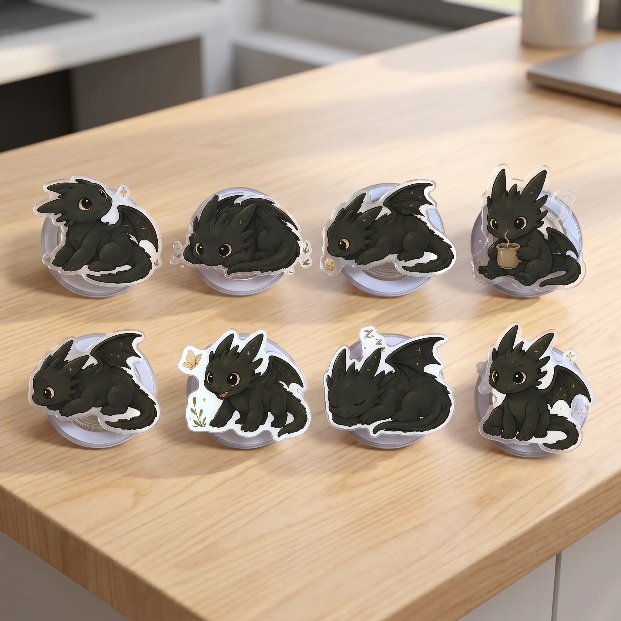 Cute Black Dragon Magnetic Phone Grip & Stand, Fantasy Dragon Phone Holder, Kawaii Gothic Creature Kindle Grip, Dragon Lover Gift