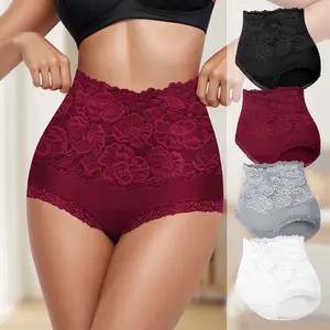 【Cotton】MORELECT 4/6/8 Pcs Women's High Waist Cotton Panties, Lace Splicing Detail, Soft Breathable Lightweight, Snug Fit for Summer, S-5XL Everyday Briefs.
