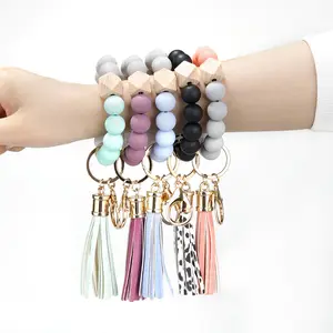 Silicone beaded Bracelet keychain with Leather Tassel + 2 scratch cards